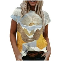 Vikakiooze Fashion Woman Causel Rounk izrez za ispis bluza kratkih rukava majica ljetnih vrhova