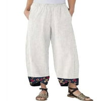Pfysire ženske cvjetne labave pantalone casual široke pantalone za noge plus veličina bijela m