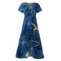 Ženske haljine kratki rukav tiskani ležerna dužina gležnja maxi v-izrez ljetna haljina plava 3xl