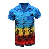 Hanas Fashion Muški vrhovi modni muški casunski gumb Havaji Print Beach Kratki rukav Brza bluza Žuta