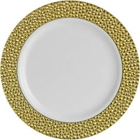 Ekokvalitet 9 okrugle bijele plastične ploče sa zlatnim obručem - Kina poput partijskih ploča, velike raspoložene za jednokratnu večeru sa salatom ploča za venčanja, poslužitelji