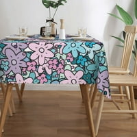 Stolni stol za pravokutni stol, ružičasta apstraktna cvijeća za blagovanje pokrivaju vodootporan na