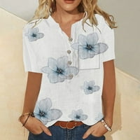 Qcmgmg dame gumb up bluza plus veličina cvjetni slatki ljetni vrhovi za žene Henley Womenske bluze elegantne