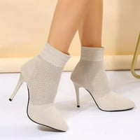 Dyfzdhu dame modne čvrste boje prozračne pletene čizme uperene tanke cipele s visokim potpeticama