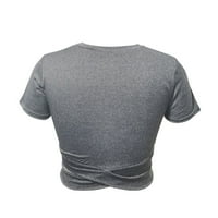 Košulje za žene usjeva Tummy Cross kratki rukav Spor Yoga Grey XL