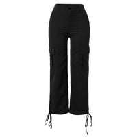 Ženske proljeće ljetne casual hlače visoke struke široke noge teretni hlače plus veličine Hlače crne
