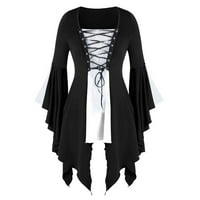 Ženska bluza vrhovi dugih rukava nepravilna ruffled gotički čipka Kquare vrat leptir rukave majice