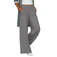 Ženske ležerne čvrste visoke strukske hlače sa širokim strukom Comfy ravne pantalone za noge sa džepovima