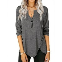 Bazyrey ženski vrhovi dugih rukava plus veličina V-izrez Casual majica bluza Modna majica Sive pulover siva, xxl