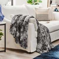 Wolf Fau krzno bacanje pokrivač - meko, nejasno sherpa & minky baca za bacanje - za krevet ili kauč - 92 85 - siva