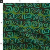 Pamuk Satens Stolcloth, 70 90 - Sažetak Matuku Black Green mod Vintage Geometric Polinezijski apstractiva
