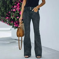 KETYYH-CHN traperice za žensko dugme za istezanje ravno hlače Jeans Dame oprane tanke traperice crne, xl