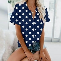 Ženski ljetni vrhovi bluza polka dot kratki rukav casual ženske majice Henley Navy m