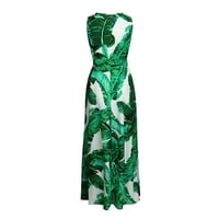 Bazyrey Senders za ženske haljine bez rukava ženski cvjetni okrugli vratni haljini zeleni 5xl