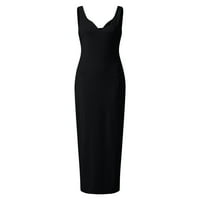 Crna haljina velika haljina Žene Ljetni modni casual bez rukava V izrez Pakirana haljina duga suknja