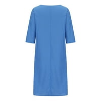 QOLATI pamučne platnene haljine za žene dugih rukava V izrez Čvrsta boja A-line midi haljina lagana