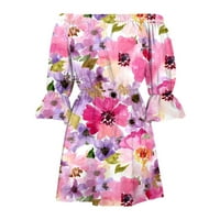 Ljetne haljine žene Vintage cvjetno tiskovina za odmor od ramena Tunika casual labavi fit bell rukava