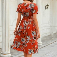 B91XZ Ljetne haljine za žene Modni modni struk cvjetna haljina za tisak Ležerne prilike V izrez kratkih