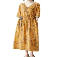 Prednjeg swalk ženske haljine za crtanje Cvjetni ispis Soft Seundress Ženska haljina od kasije za odmor elastične struke