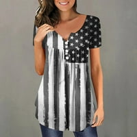 Dan nezavisnosti za žene plus veličine Amerikanac 4. jula tiskani V izrez kratkih rukava T majice Dugme