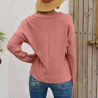 Hanas vrhovi ženske modne jesen i zima novi dugi rukav V izrez Ležerni labav majica Top Pink S