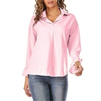 Bazyrey ženski rukav vrhovi Henley Solid Chemise Casual Color Shirtsflar Long Top Pink 5xl
