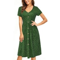 Ženske haljine kratki rukav A-linijski duljina koljena Ležerna okrugla dekolte cvjetna haljina zelena