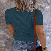 Singreal ženski kratki rukav V izrez rebrasti pleteni gumb T majice Henley Solid Color Ljetni vrhovi