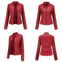 Bvnarty jakna za žene Čvrsta boja kože patent slim fit jesen modni stalak iz vrata dugih rukava jakna