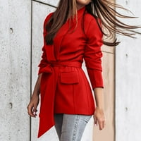 Vedolay kaput za žene odijelo jakne za žene casual s dugim rukavima otvorena prednja rever ovratnik bluže jakna, crvena l