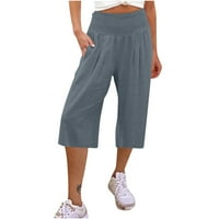 Ženske kratke hlače velike struke Široke hlače elastične pantalone za vježbanje sa džepovima