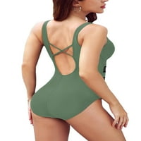 Jusfitsu Plus veličina Jedno kupaće kostim za žene Tummy Control Monokini V izrez Push Up kupaće kostimi