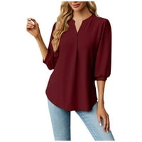 Ženske majice V vrat Ležerne vrhove i majice rukave rukav puffne rukave casual bluze 2xl vino