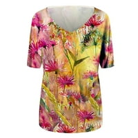 Ljetni vrhovi za žene Slatka cvjetna košulja za tiskanje Žene kratkih rukava Tunika Ljeto V Tors Plus
