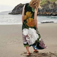 Ljetne haljine za žene Ženske haljine za odmor na plaži Tasterne haljine bez rukava Cvjetno tiskano