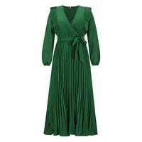 Ženska ležerna haljina suknja Čvrsta boja dugih rukava Dame Elegantne Pleated XL