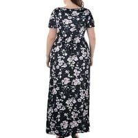 Ljetne haljine za žene plus veličine kratkih rukava tisak cvjetnog uzorka haljina okrugla vrat maxi