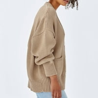 HGW kardigan za žene dame modne čvrste boje srednje duljine dugih rukava V-izrez pleteni džemper džepni