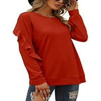 Capreze Majica s dugim rukavima u boji za žene Labavi vrat kratkih majica Radni pulover crveni 3xl