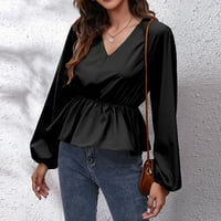 Ketyyh-Chn Ženska šifon košulja dugih rukava dolje Ležerne prilike Bluza Black, XL