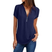 Ženske ljetne majice kratkih rukava Zip Casual Tunic V-izrez za bluze V-izrez