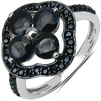 Pravi okrugli plavi safir i crni spinel prsten u srebru sterlinga - veličine 6,00
