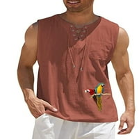 Woobling Men T majica Prednja čipka UP UP Ljetni vrhovi modna bluza MENS TAGGY Dnevno trošenje pulover cigla crvena 2xl