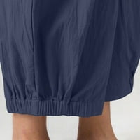 Wavsuf pantalone za žene Harlansno od pamučne posteljine sa džepovima visoke mornaričke hlače veličine