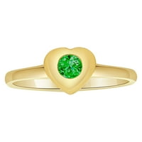 14k žuto zlato, mali prsten za srce Jednostruki krug zeleni CZ može sintetičko rođenje veličine 5.5
