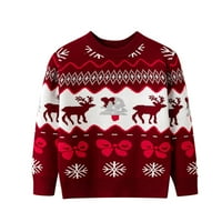 Toddler Boys Djevojke Božićni jelen Prints Bowknot džemper Dugi rukav Topli pleteni pulover Xmas Dupe