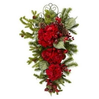 Real Traži 27 Božićni hidrangea suza crvene boje - svileni vijenac