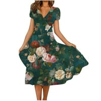Ženska cvjetna print Swing Line haljina Ljetna casual slatka haljina za žene trendi kratki rukav V izrez