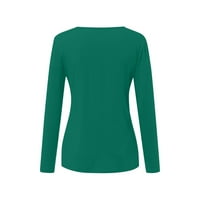 Hanas Solid Color V-izrez Ženski gornji rukav klasični labavi fitness bluza Trendi bočni gumb Radna