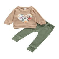 Douhoow Toddler Girls dugih rukava cvjetni pulover srca Solidne hlače za hlače